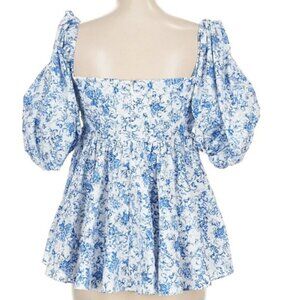 Caroline Constas Polin Puff Sleeve blouse blue and white M